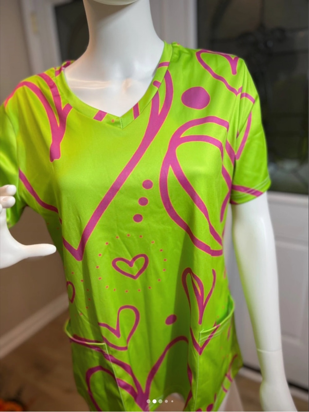 Two piece set V Neck Lime Green & Hot Pink Print